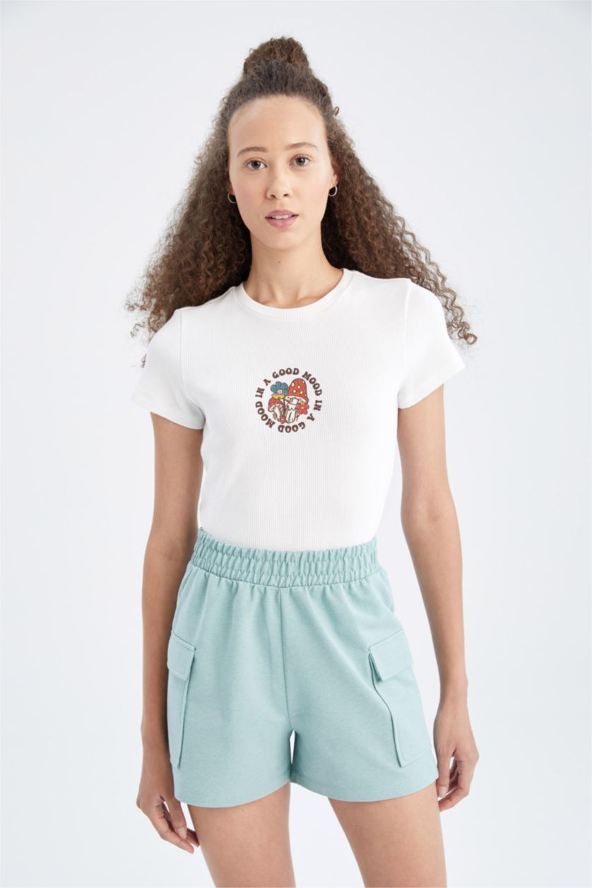 FEMME Turquoise Poche Cargo Tissu Sweat Fin Short