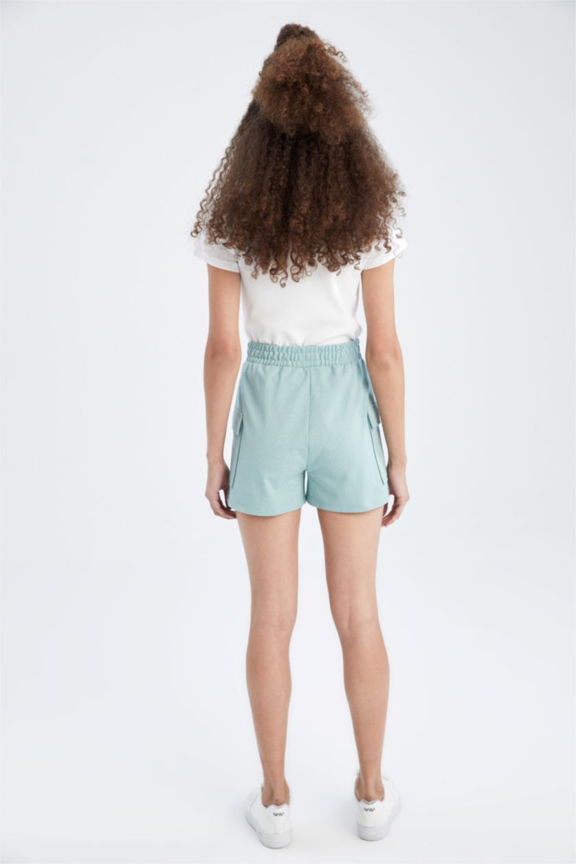 FEMME Turquoise Poche Cargo Tissu Sweat Fin Short