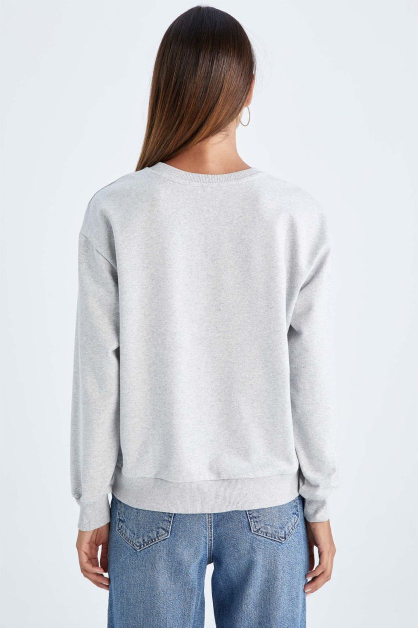 WOMAN Grey Melange Regular Fit Thin Sweatshirt Fabric Sweatshirt