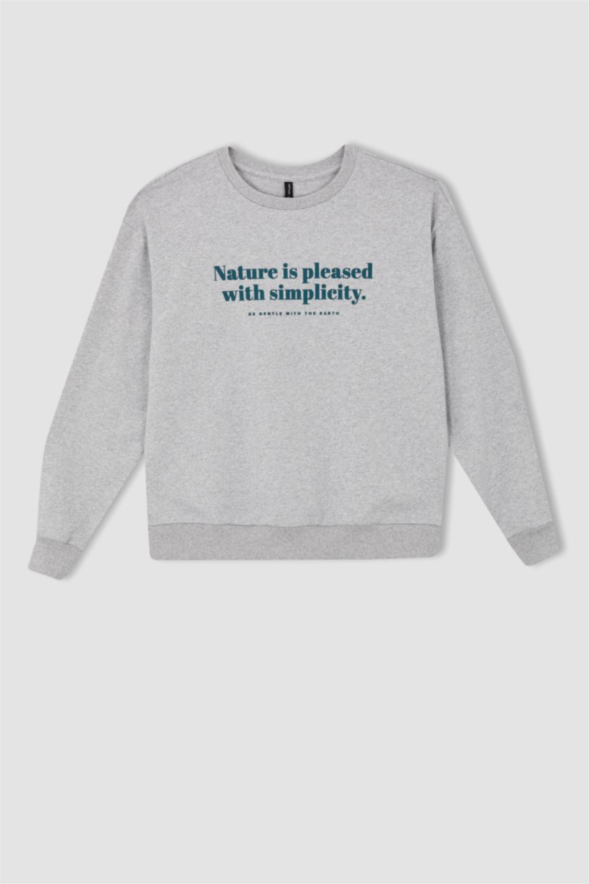 WOMAN Grey Melange Regular Fit Thin Sweatshirt Fabric Sweatshirt