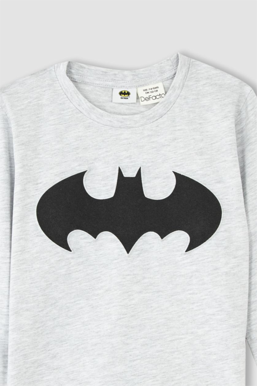 BOYS & TEENS Light Grey Melange Boys Combed Cotton Batman Licensed Regular Fit Crew Neck Long Sleeved T-Shirt