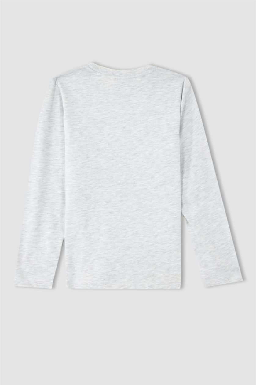 BOYS & TEENS Light Grey Melange Boys Combed Cotton Batman Licensed Regular Fit Crew Neck Long Sleeved T-Shirt