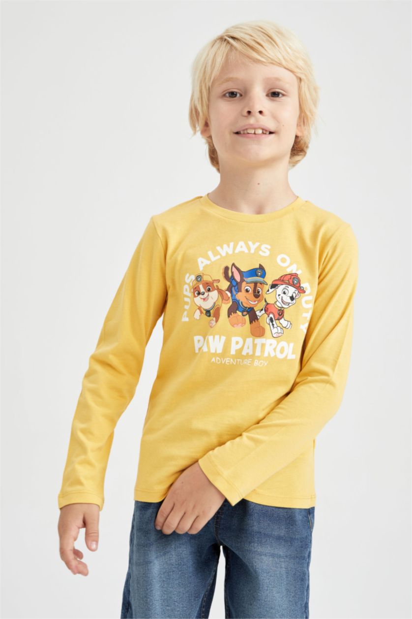 Erkek Çocuk - Genç Erkek Sarı Erkek Çocuk PAW Patrol Bisiklet Yaka Uzun Kollu Tişört