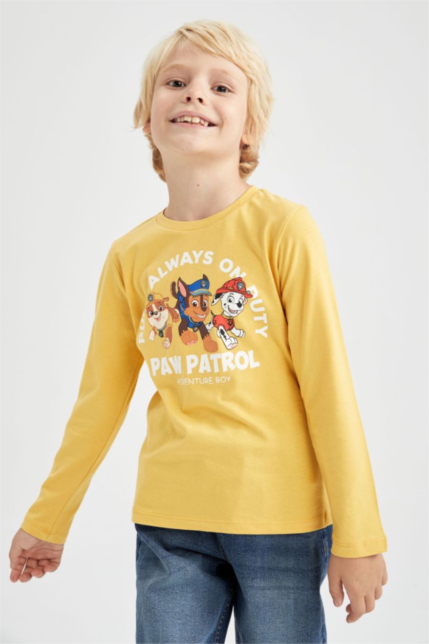 Erkek Çocuk - Genç Erkek Sarı Erkek Çocuk PAW Patrol Bisiklet Yaka Uzun Kollu Tişört