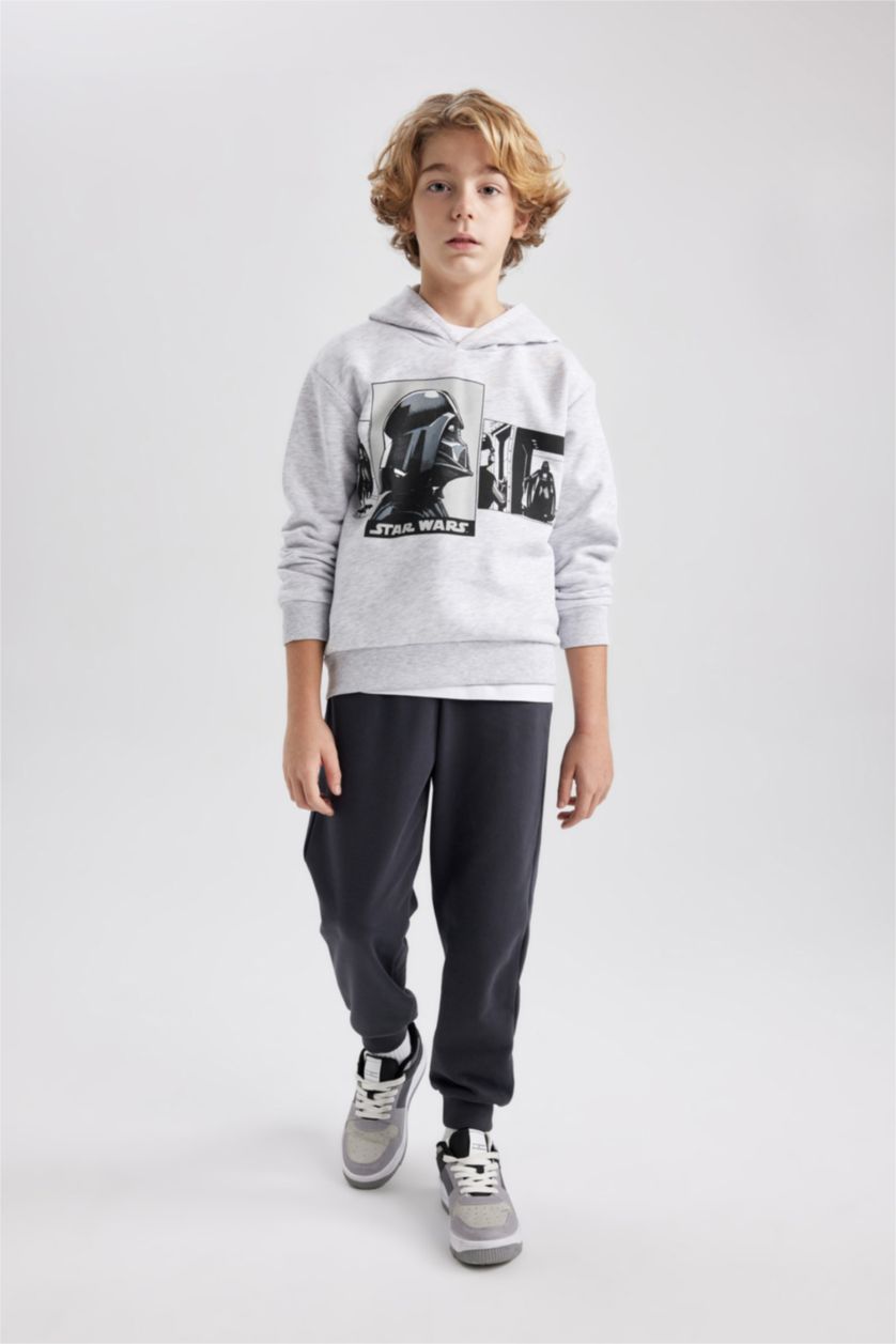 Erkek Çocuk - Genç Erkek Optik Gri Melanj Erkek Çocuk Star Wars Kapüşonlu Sweatshirt