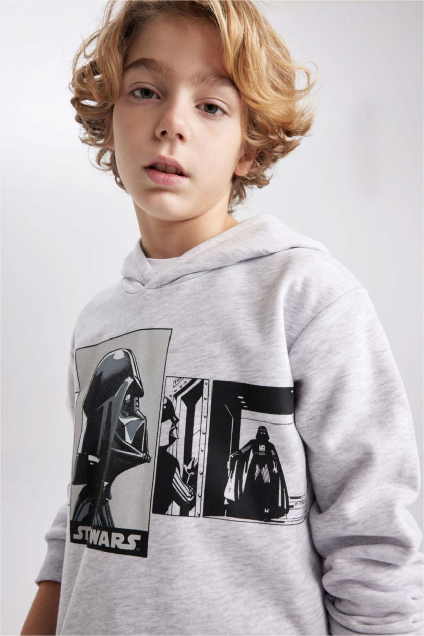 Erkek Çocuk - Genç Erkek Optik Gri Melanj Erkek Çocuk Star Wars Kapüşonlu Sweatshirt