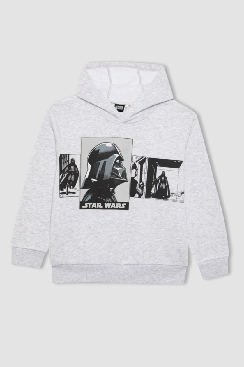 Erkek Çocuk - Genç Erkek Optik Gri Melanj Erkek Çocuk Star Wars Kapüşonlu Sweatshirt