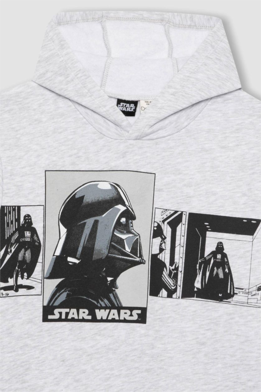 Erkek Çocuk - Genç Erkek Optik Gri Melanj Erkek Çocuk Star Wars Kapüşonlu Sweatshirt