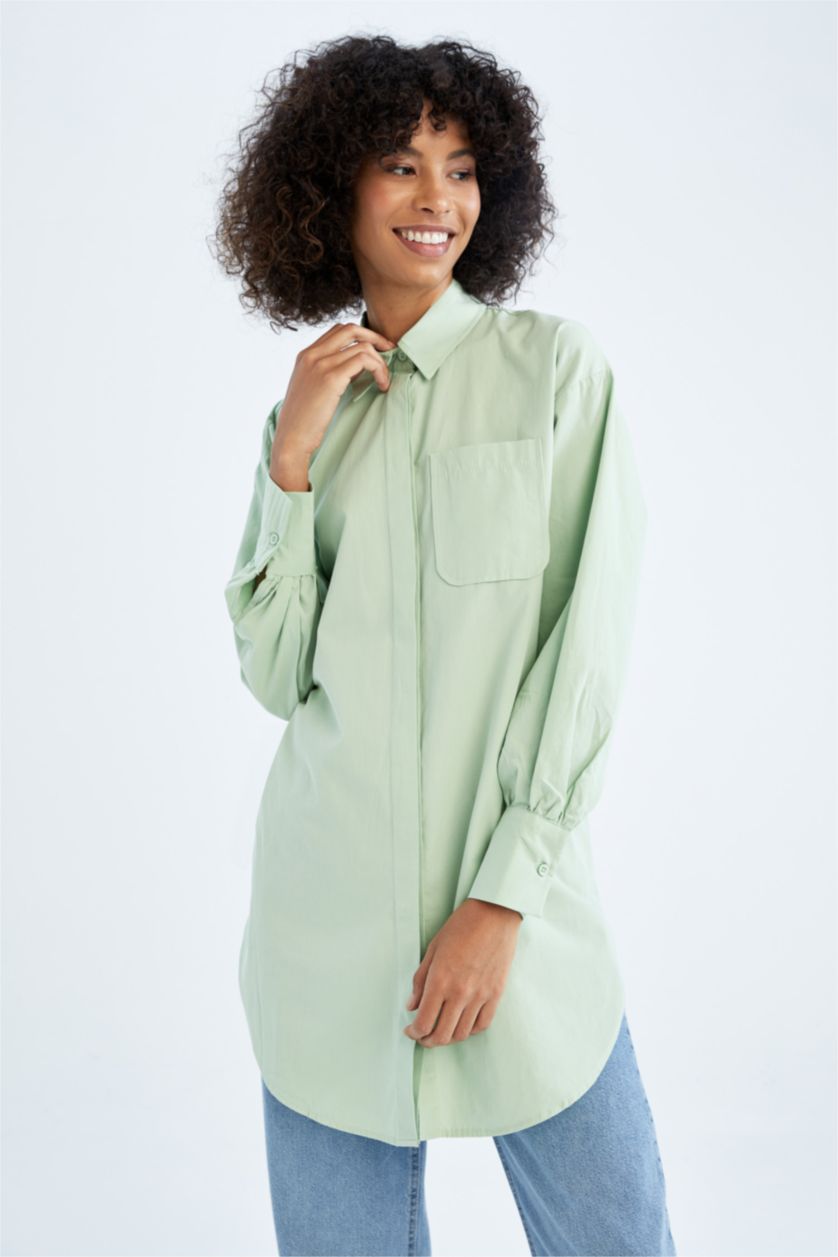 WOMAN Mint Relax Fit Poplin Shirt Collar Long Sleeve Tunic