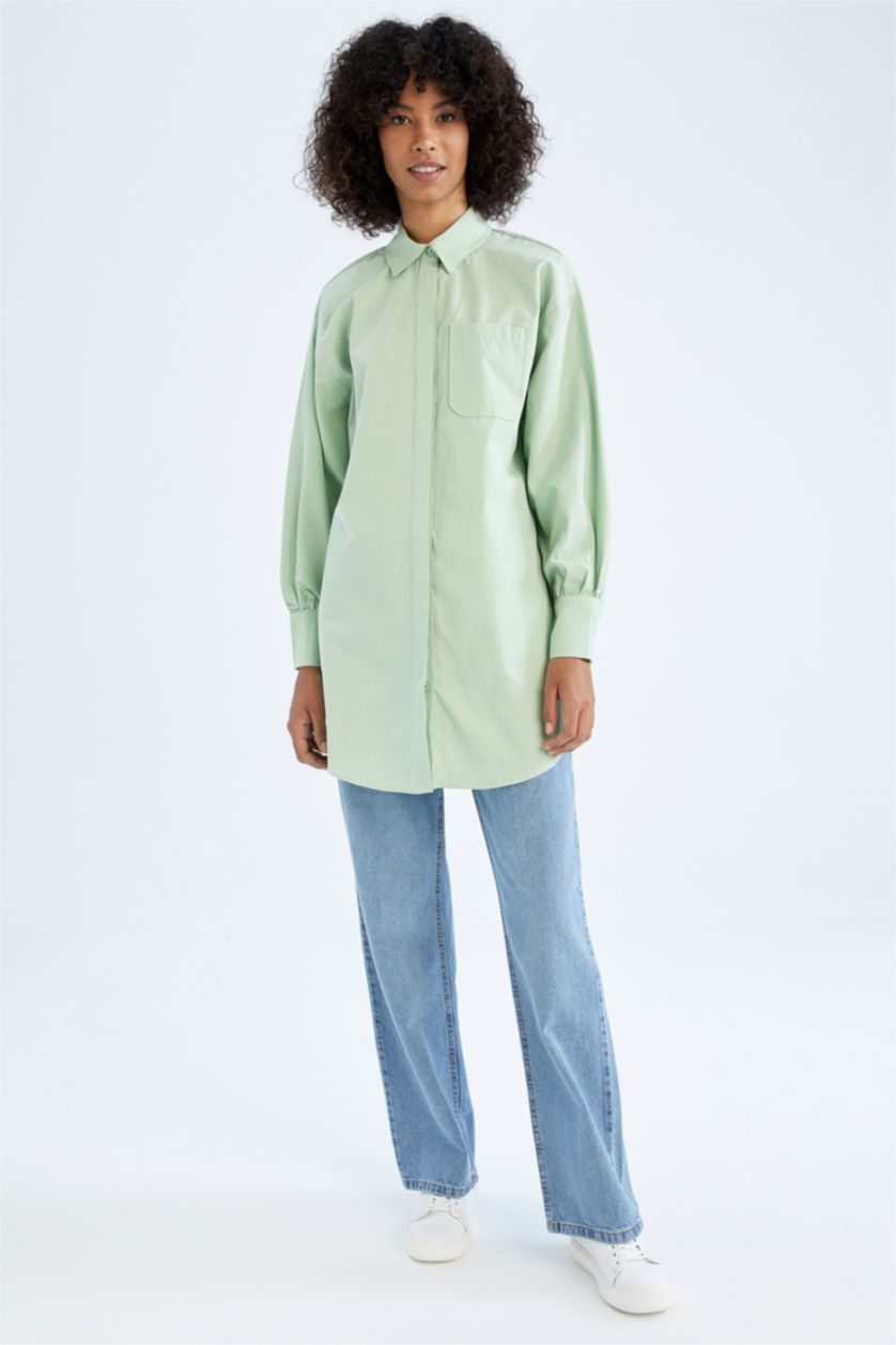 WOMAN Mint Relax Fit Poplin Shirt Collar Long Sleeve Tunic