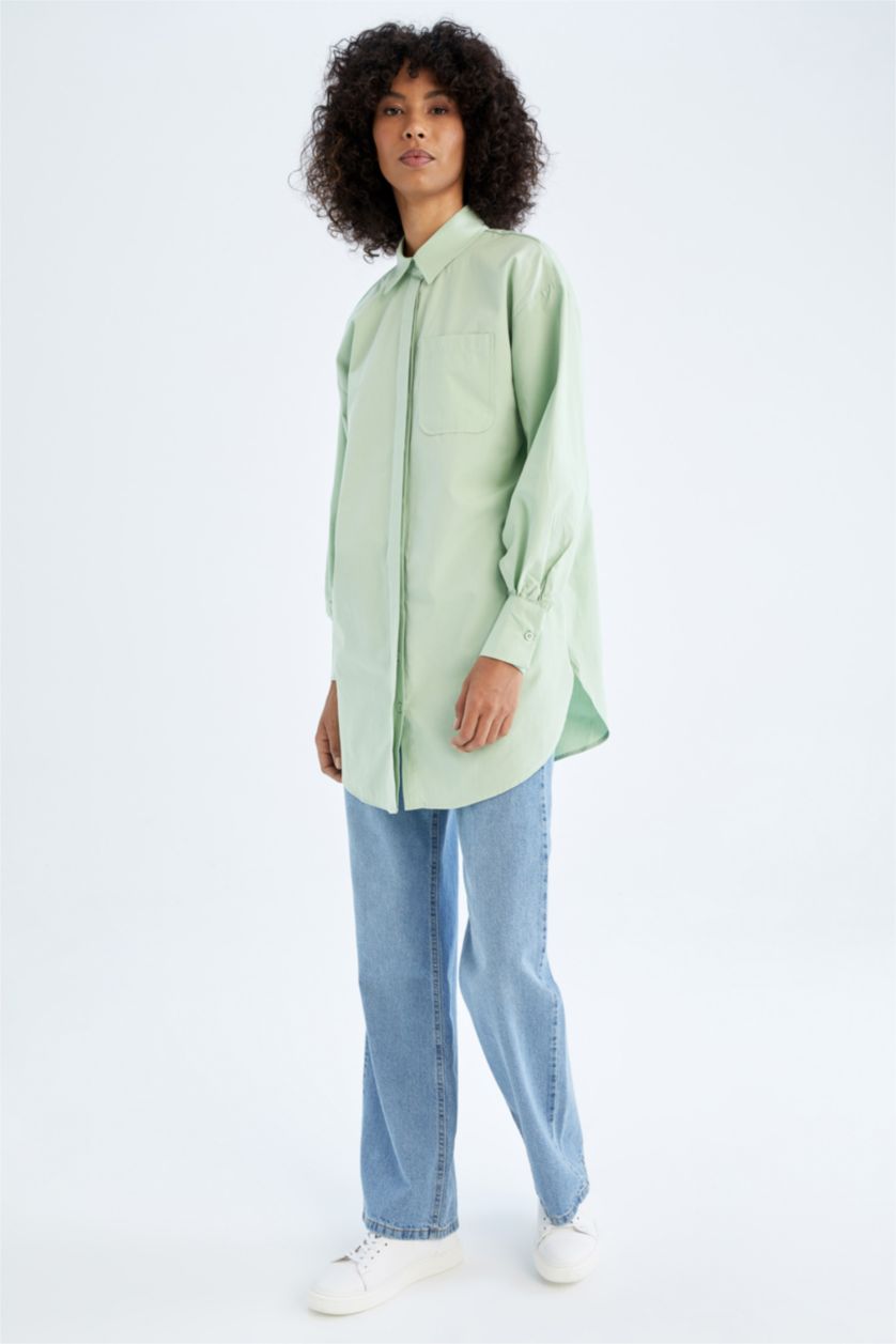 WOMAN Mint Relax Fit Poplin Shirt Collar Long Sleeve Tunic