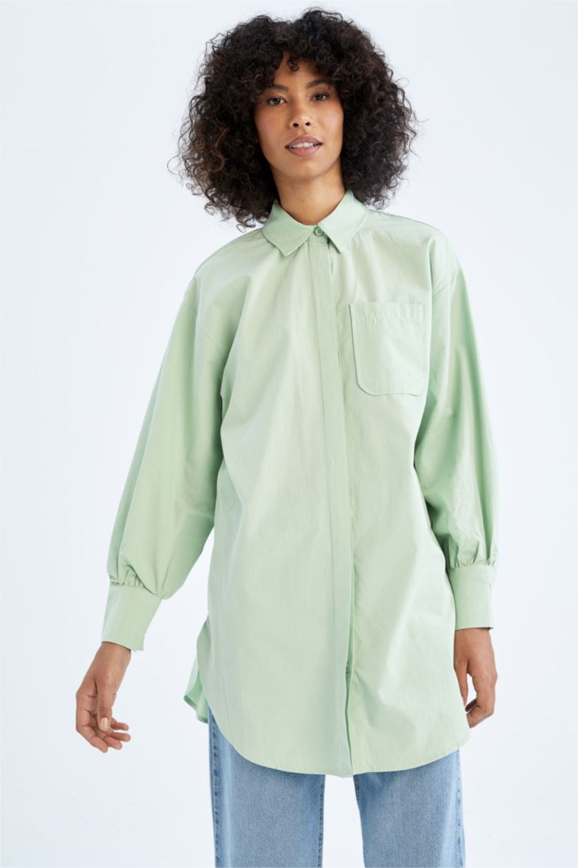 WOMAN Mint Relax Fit Poplin Shirt Collar Long Sleeve Tunic