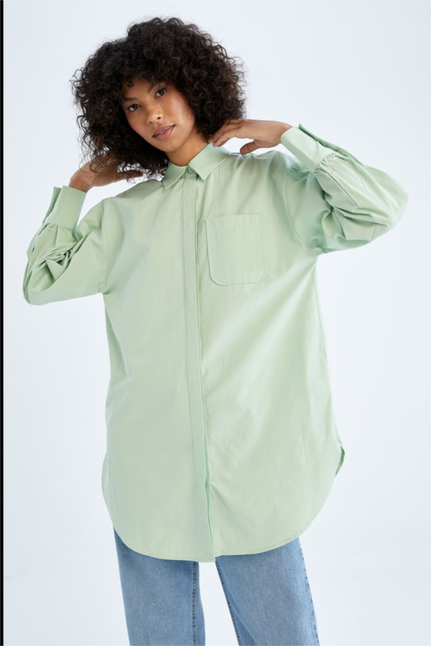 WOMAN Mint Relax Fit Poplin Shirt Collar Long Sleeve Tunic