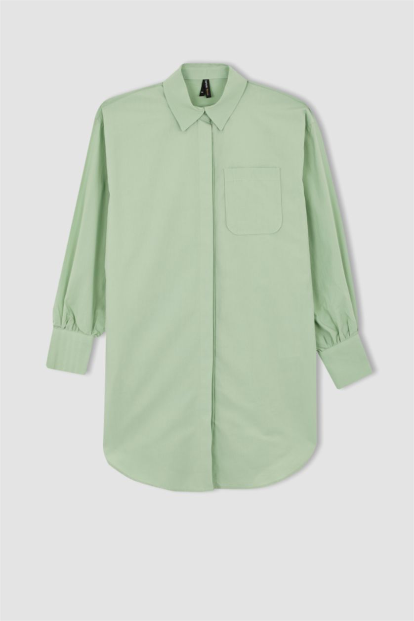 WOMAN Mint Relax Fit Poplin Shirt Collar Long Sleeve Tunic