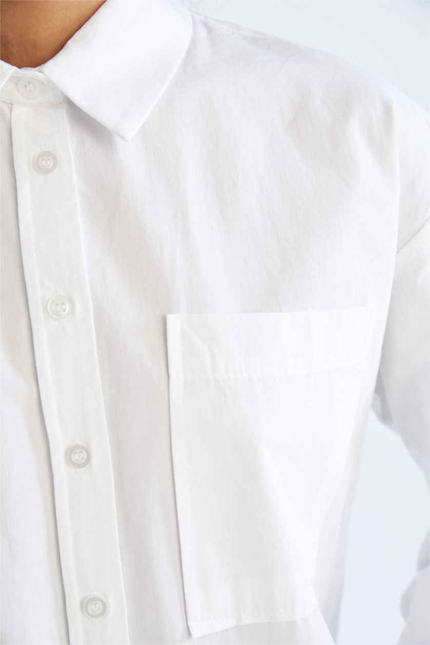 FEMME Blanc Tunique À Manches Longues Popeline Coupe décontractée Col De Chemise