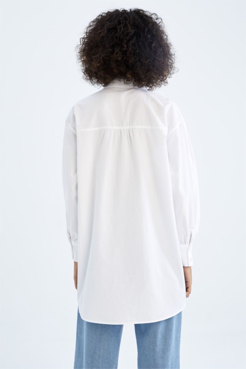 FEMME Blanc Tunique À Manches Longues Popeline Coupe décontractée Col De Chemise