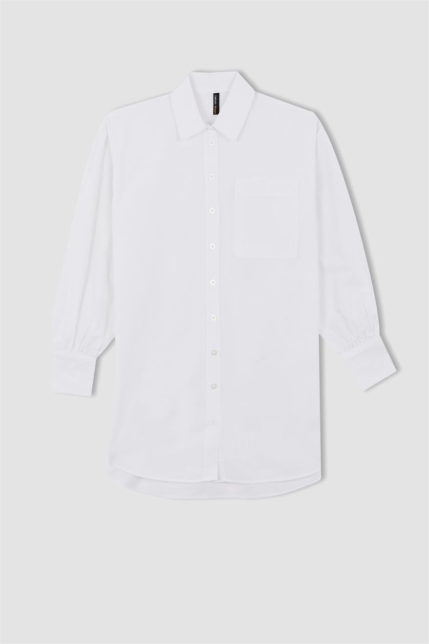 FEMME Blanc Tunique À Manches Longues Popeline Coupe décontractée Col De Chemise