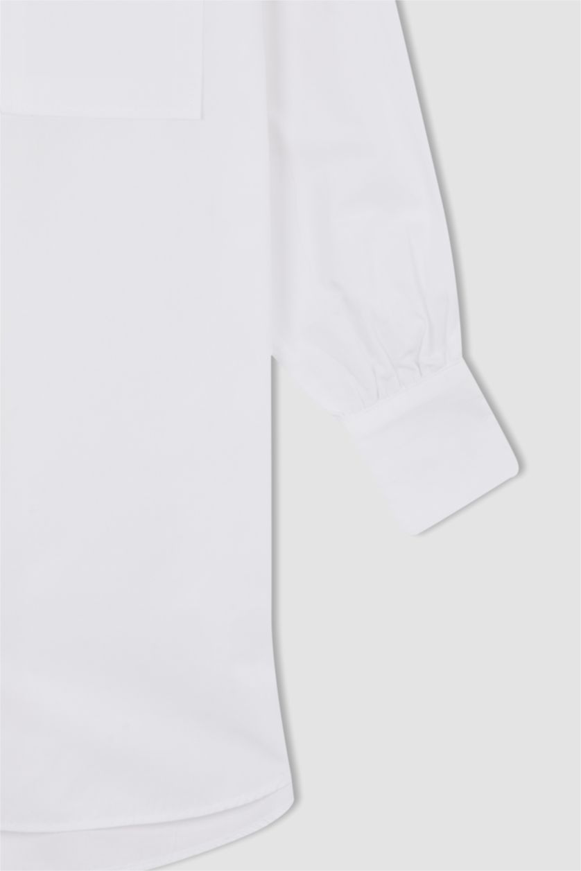 FEMME Blanc Tunique À Manches Longues Popeline Coupe décontractée Col De Chemise