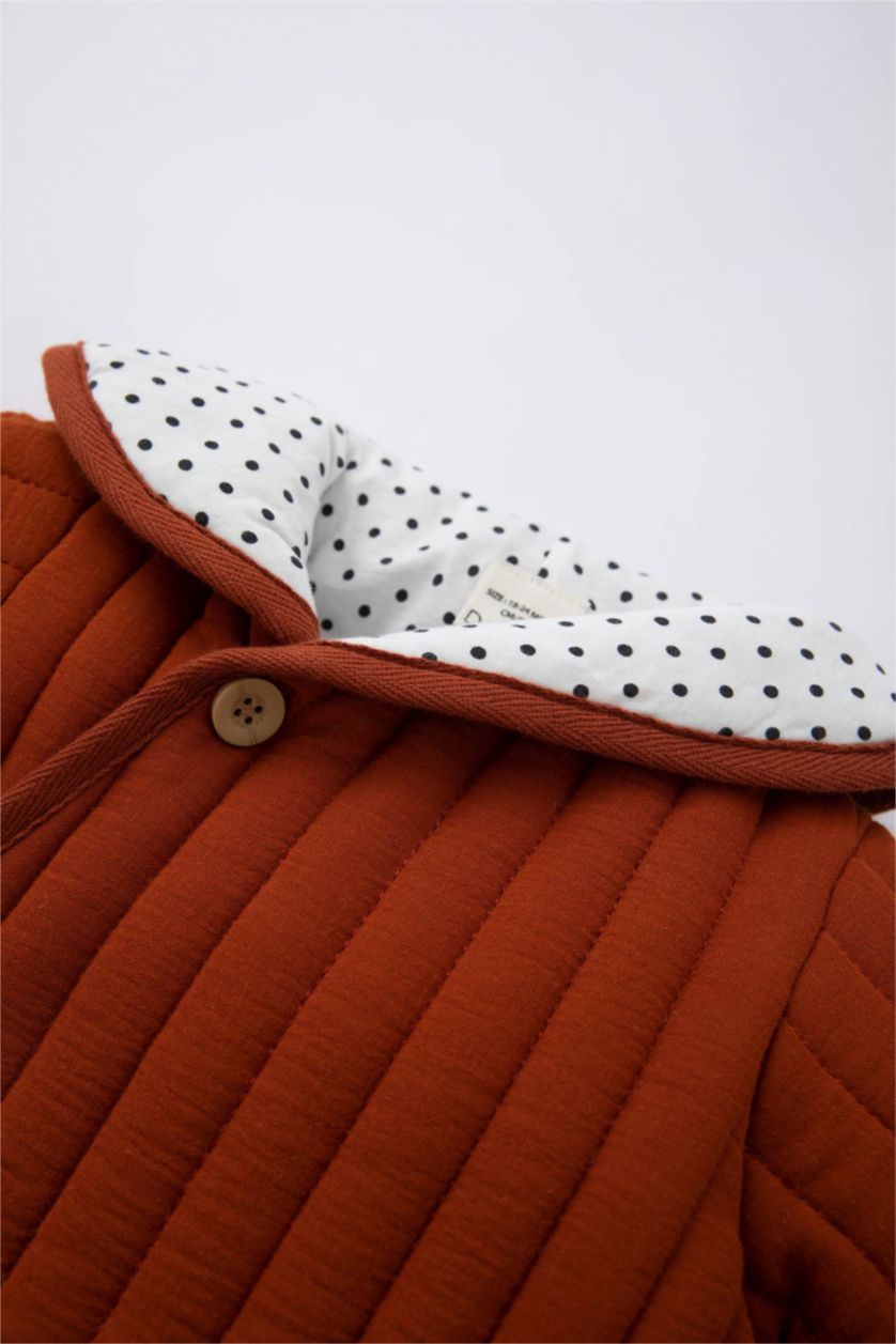 Erkek Bebek Turuncu Erkek Bebek Yeni Doğan 2,5 Tog Kapitoneli Düğmeli Uzun Kollu Müslin Uyku Tulum