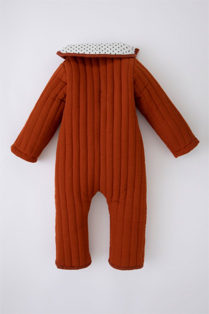 Erkek Bebek Turuncu Erkek Bebek Yeni Doğan 2,5 Tog Kapitoneli Düğmeli Uzun Kollu Müslin Uyku Tulum