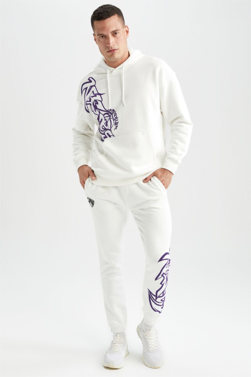 HOMME Écru Defacto Fit NBA Brooklyn Nets Sweat-shirt surdimensionné sous licence