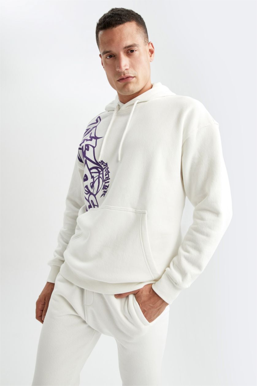 HOMME Écru Defacto Fit NBA Brooklyn Nets Sweat-shirt surdimensionné sous licence