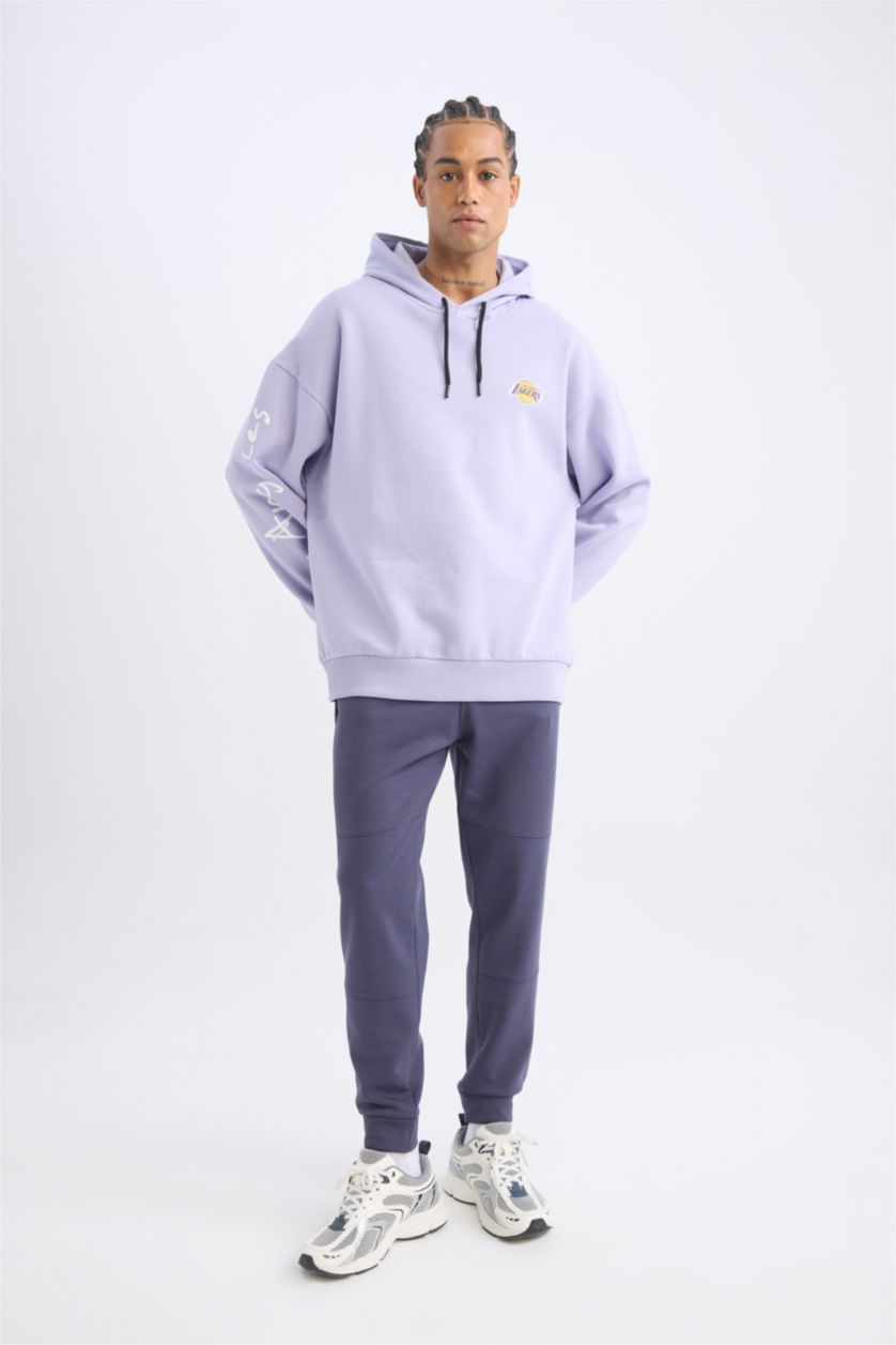 رجالي أرجواني سويت شيرت اوفر سايز بكابيشون وطبعة من الخلف من لوس أنجلوس ليكرز