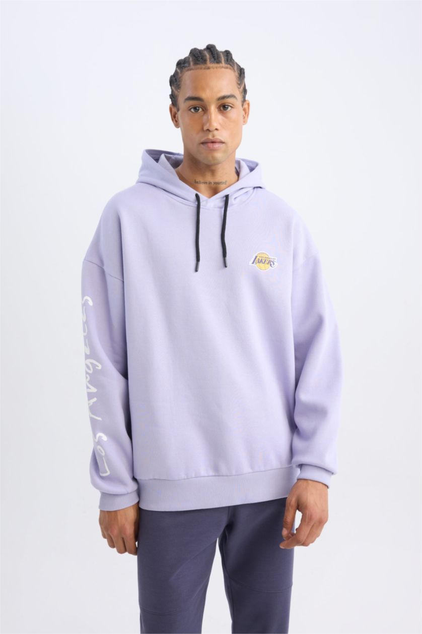 رجالي أرجواني سويت شيرت اوفر سايز بكابيشون وطبعة من الخلف من لوس أنجلوس ليكرز