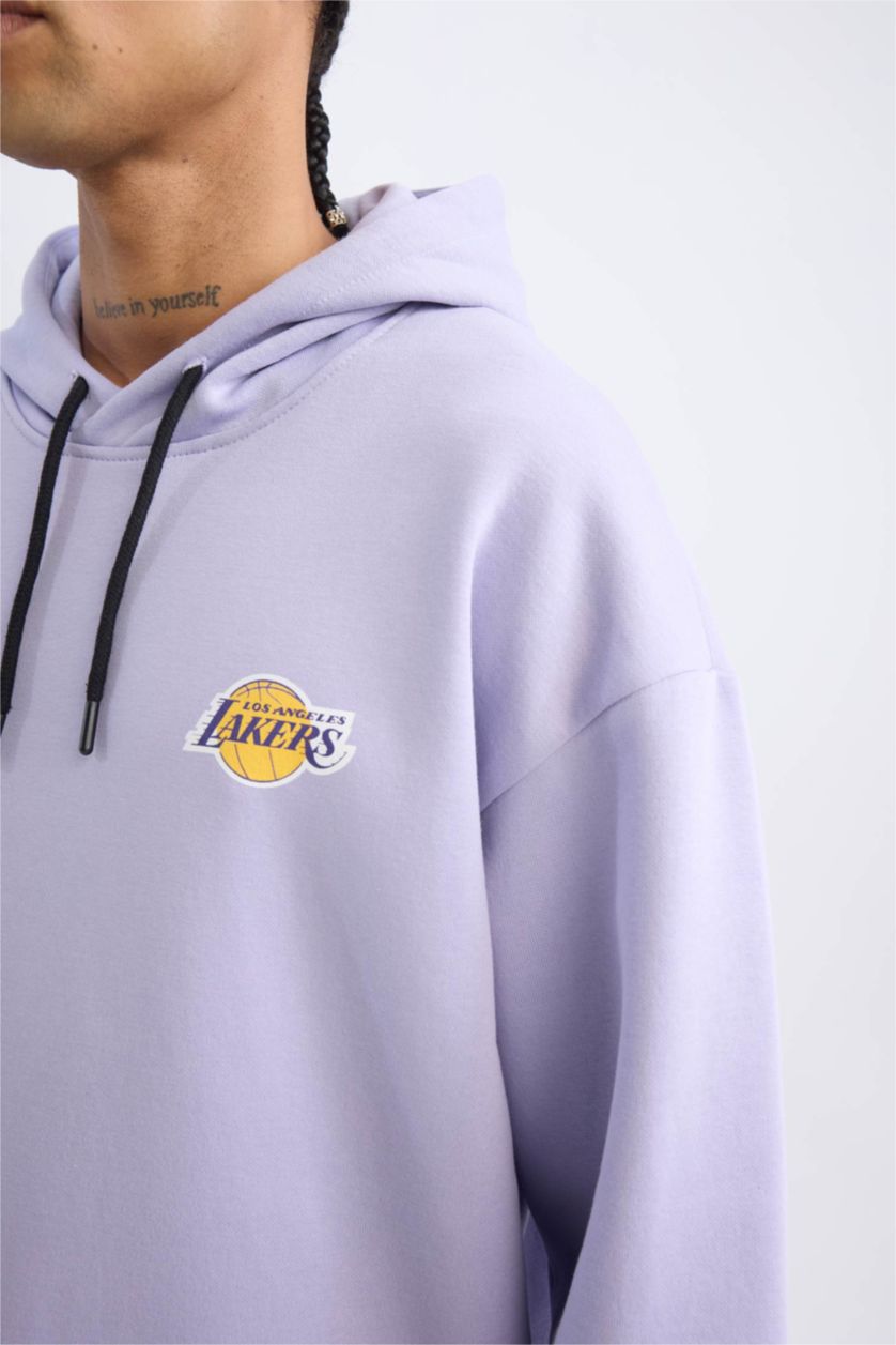 رجالي أرجواني سويت شيرت اوفر سايز بكابيشون وطبعة من الخلف من لوس أنجلوس ليكرز