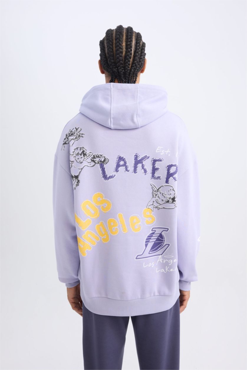 رجالي أرجواني سويت شيرت اوفر سايز بكابيشون وطبعة من الخلف من لوس أنجلوس ليكرز