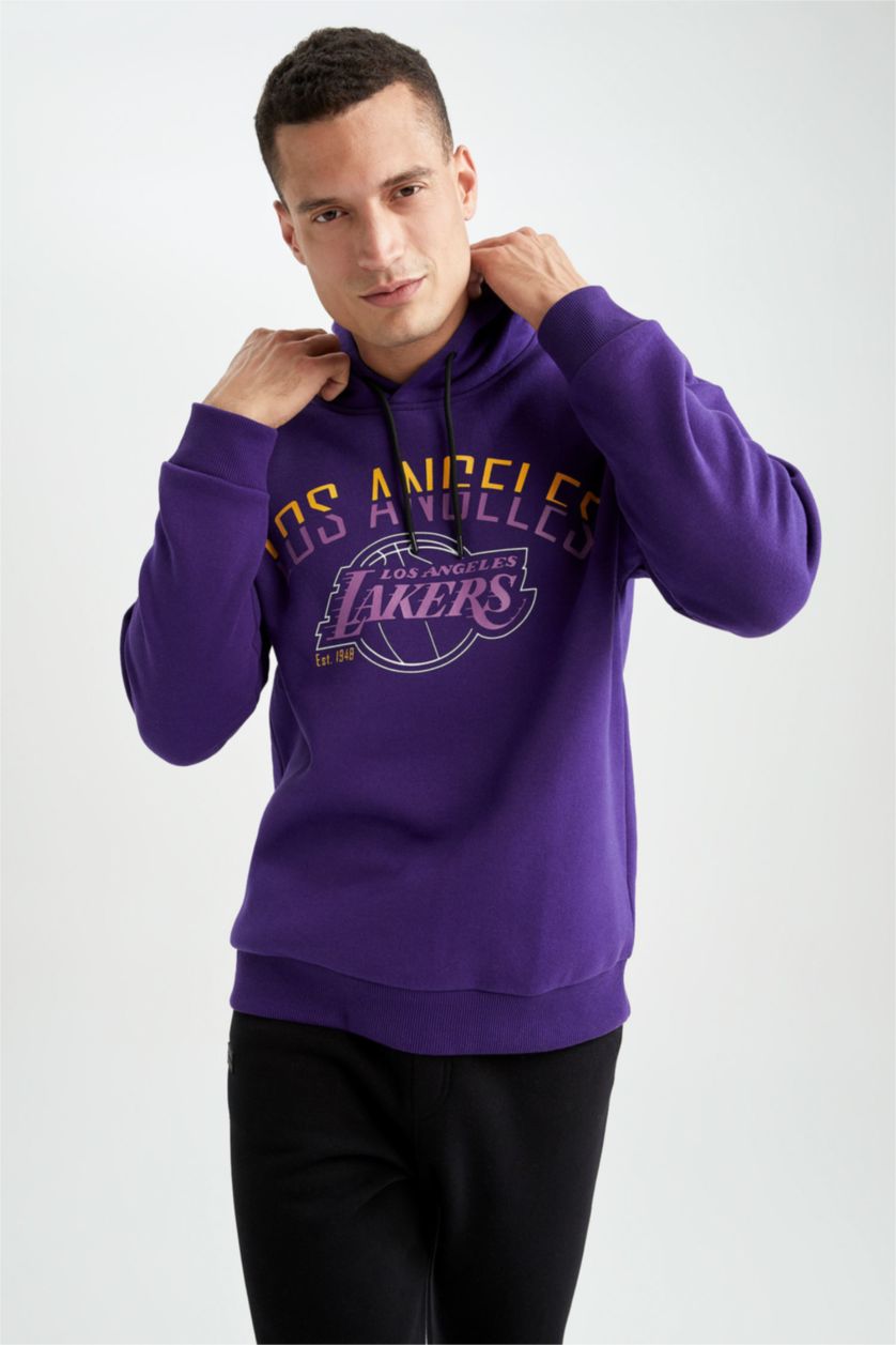 Мужчины Темно-фиолетовый Свитшот комфортного кроя с капюшоном из плотной ткани для мужчин