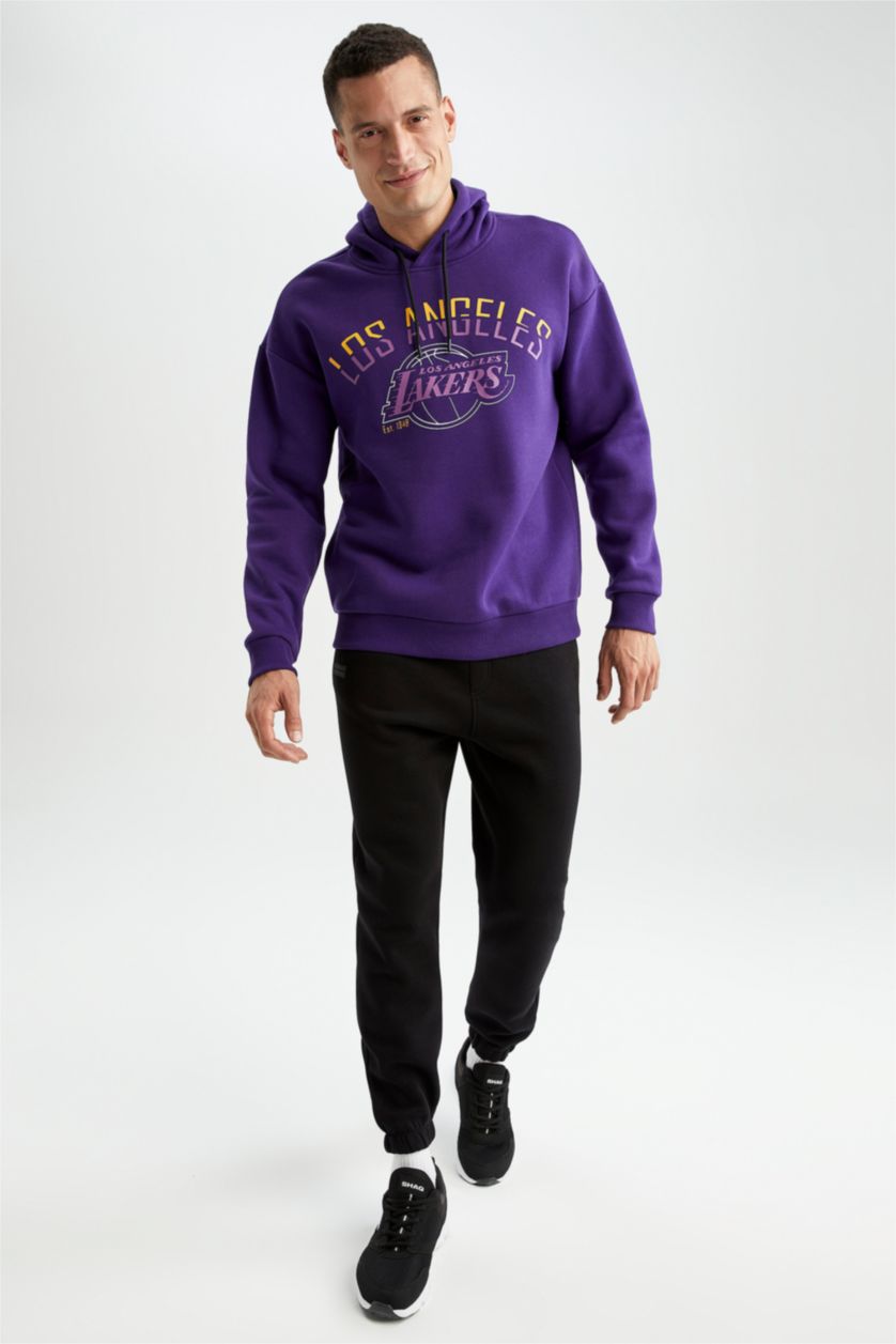 Мужчины Темно-фиолетовый Свитшот комфортного кроя с капюшоном из плотной ткани для мужчин