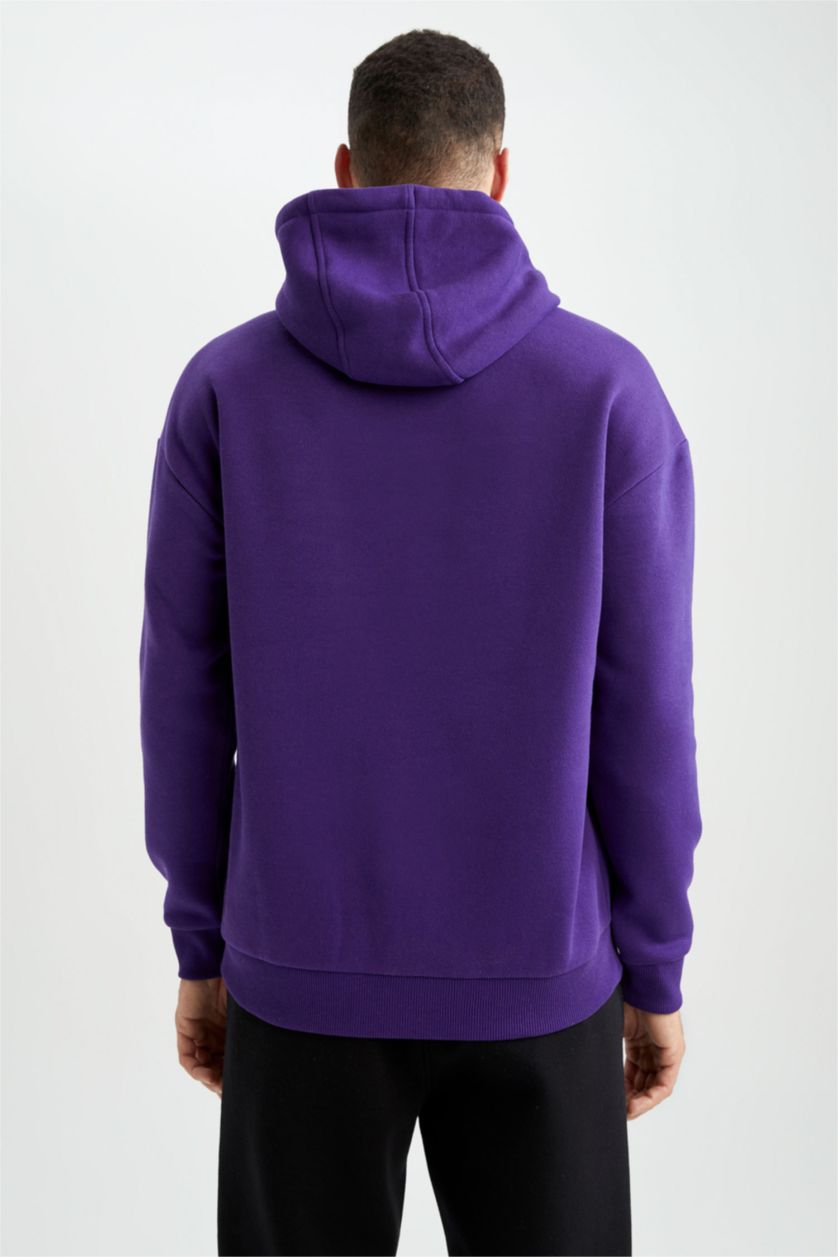 Мужчины Темно-фиолетовый Свитшот комфортного кроя с капюшоном из плотной ткани для мужчин