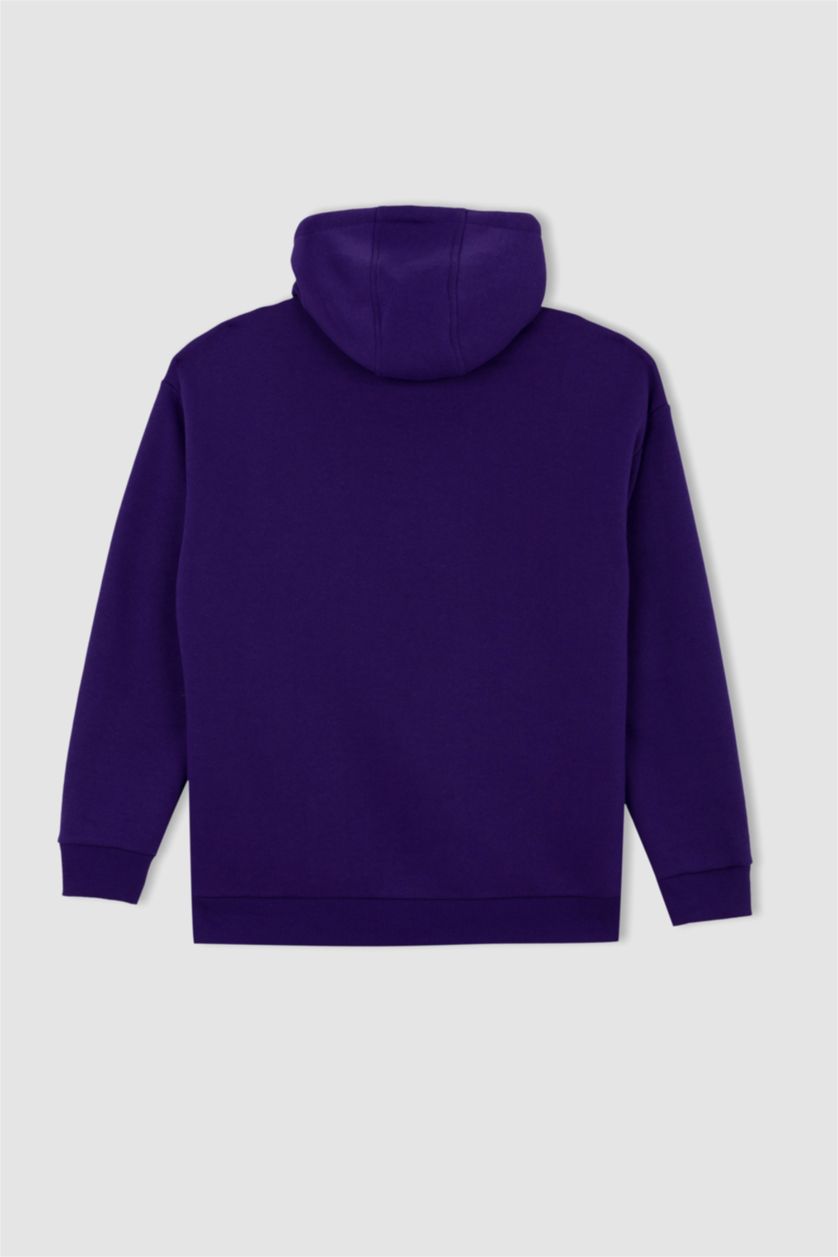 Мужчины Темно-фиолетовый Свитшот комфортного кроя с капюшоном из плотной ткани для мужчин