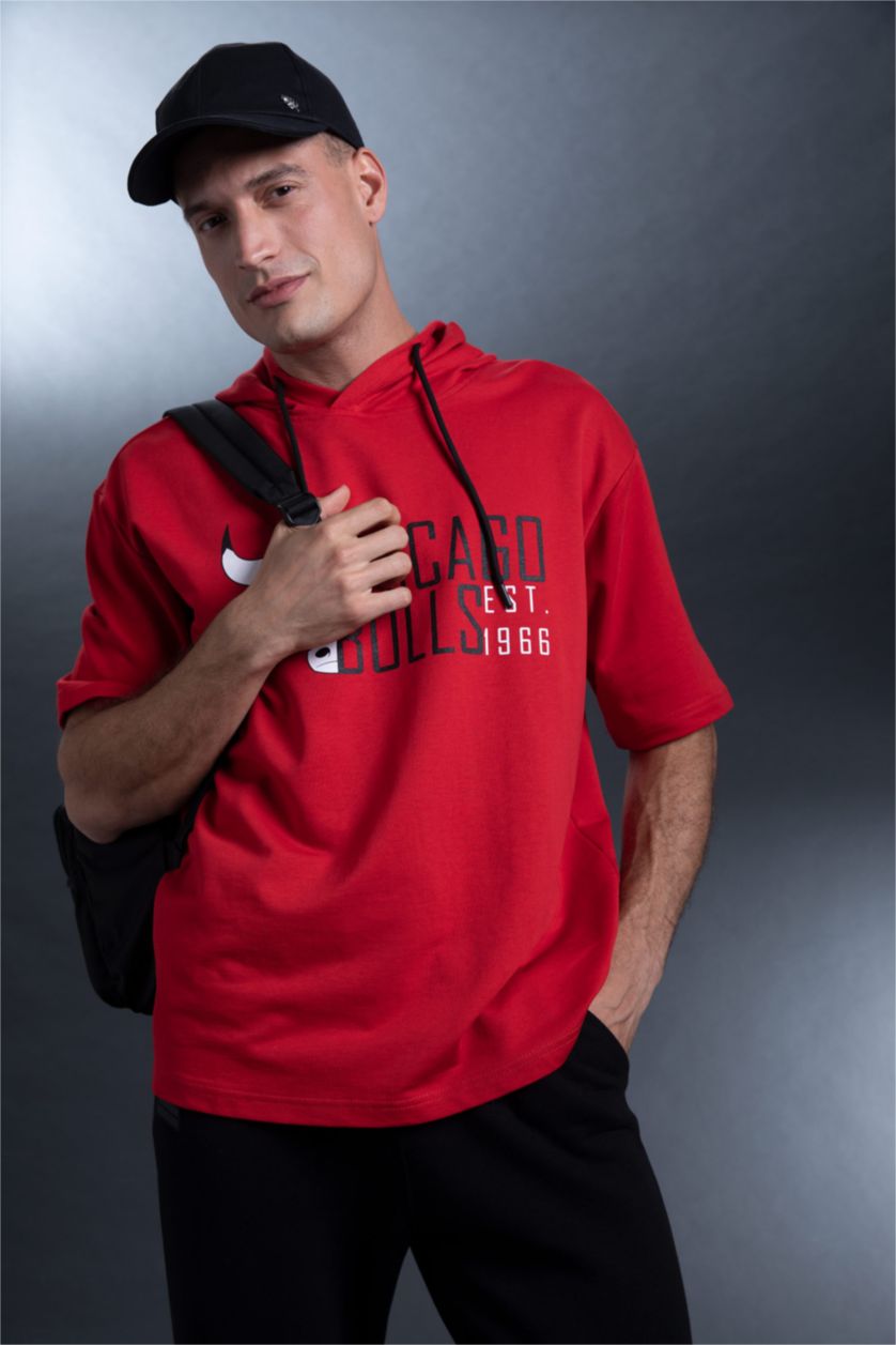 Erkek Kırmızı Oversıze Sweatshirt Kumaşı Kısa Kollu Tişört