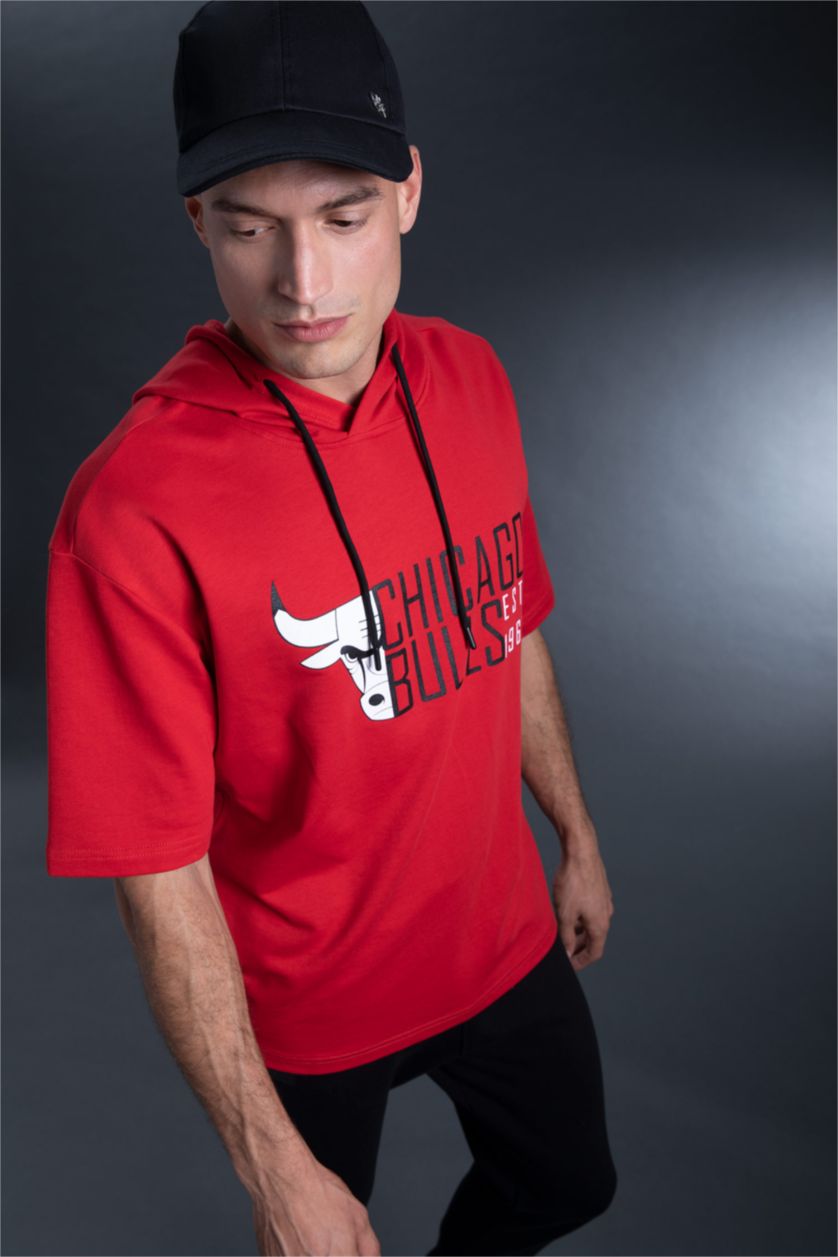 Erkek Kırmızı Oversıze Sweatshirt Kumaşı Kısa Kollu Tişört