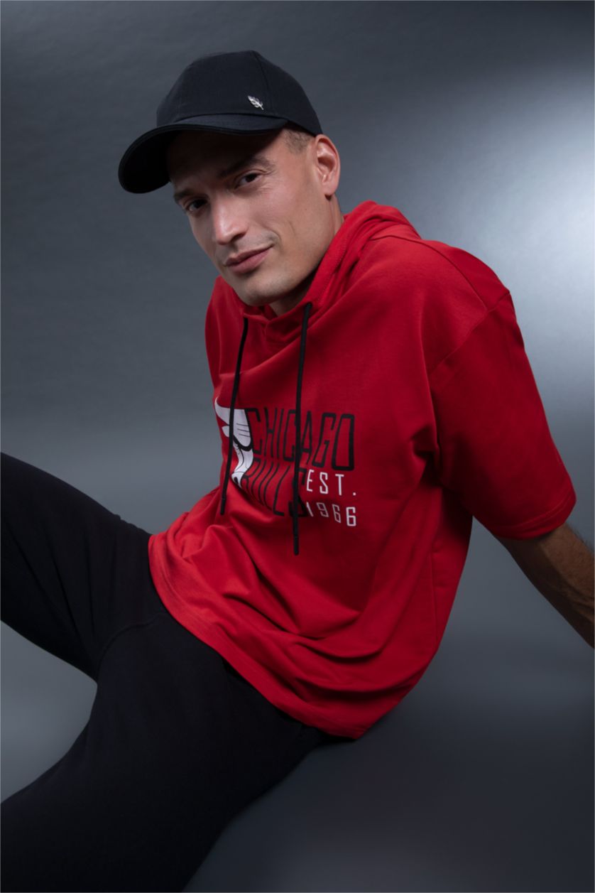 Erkek Kırmızı Oversıze Sweatshirt Kumaşı Kısa Kollu Tişört