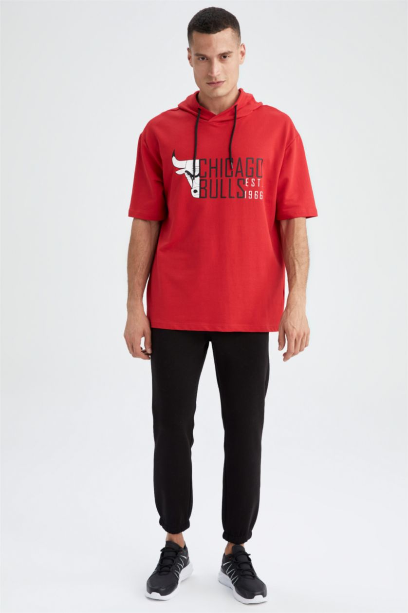 Erkek Kırmızı Oversıze Sweatshirt Kumaşı Kısa Kollu Tişört