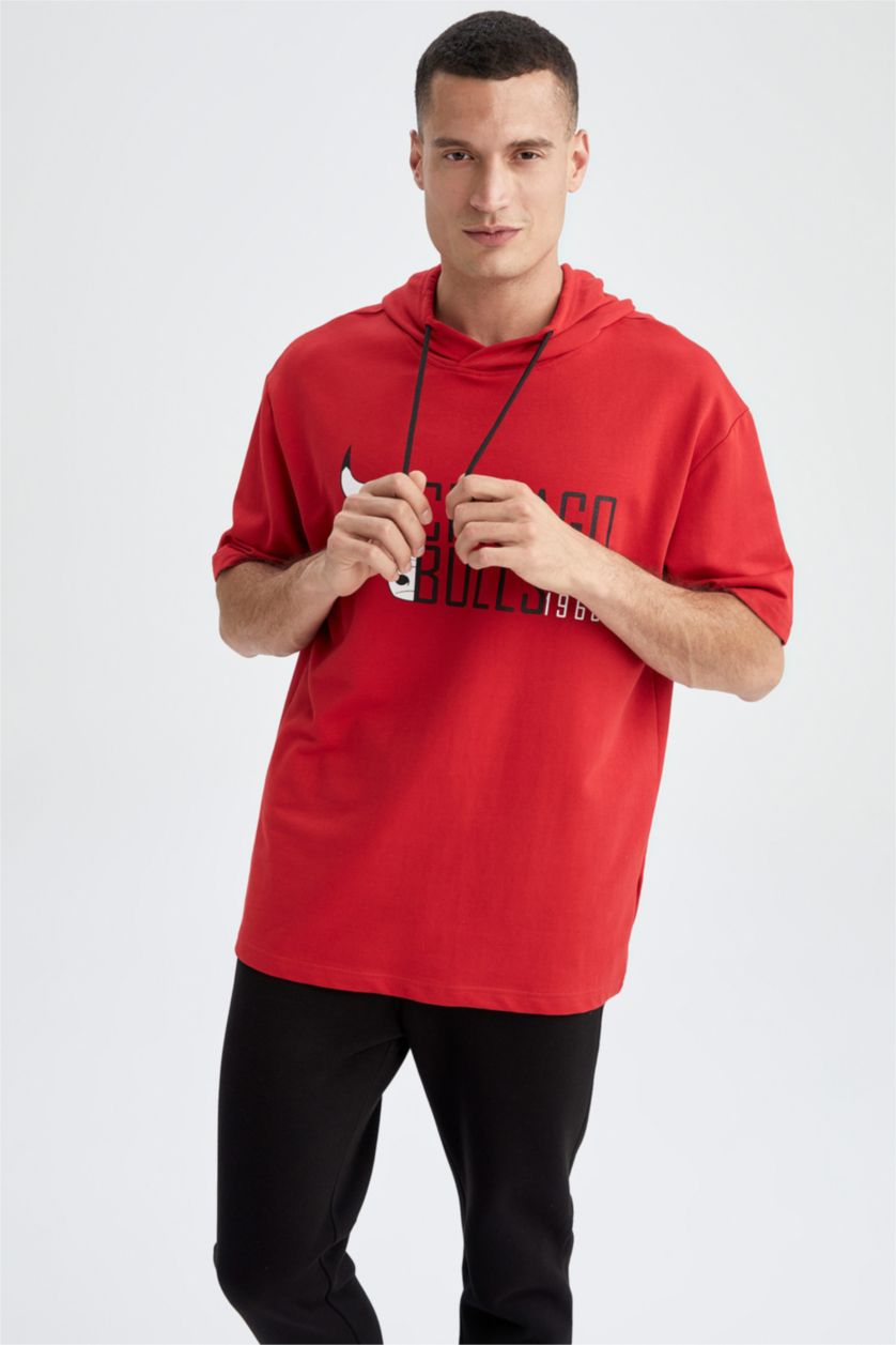 Erkek Kırmızı Oversıze Sweatshirt Kumaşı Kısa Kollu Tişört