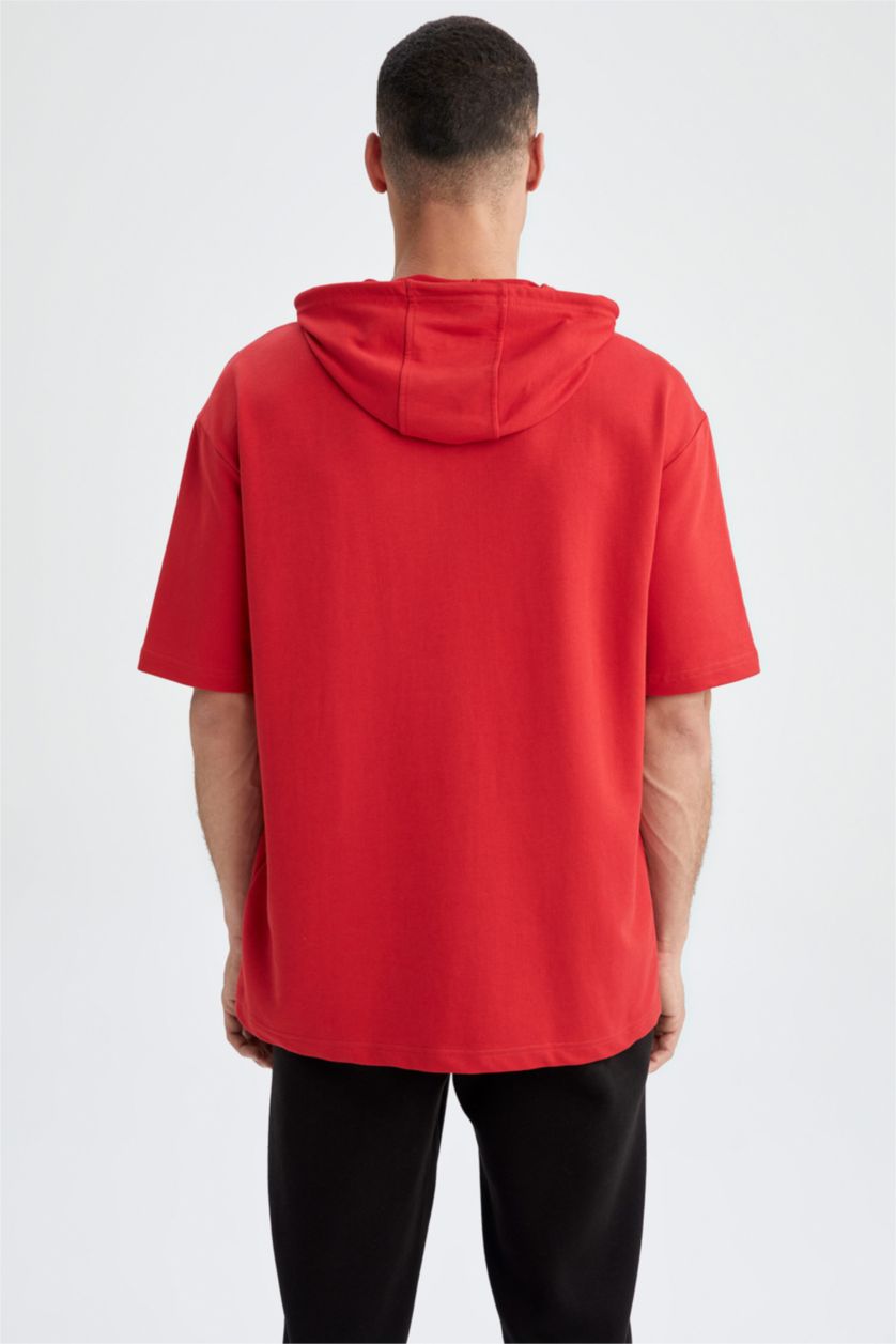 Erkek Kırmızı Oversıze Sweatshirt Kumaşı Kısa Kollu Tişört
