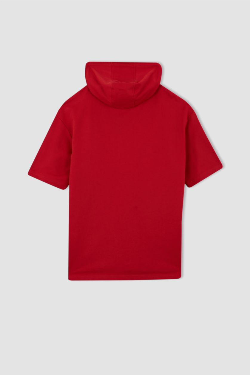 Erkek Kırmızı Oversıze Sweatshirt Kumaşı Kısa Kollu Tişört