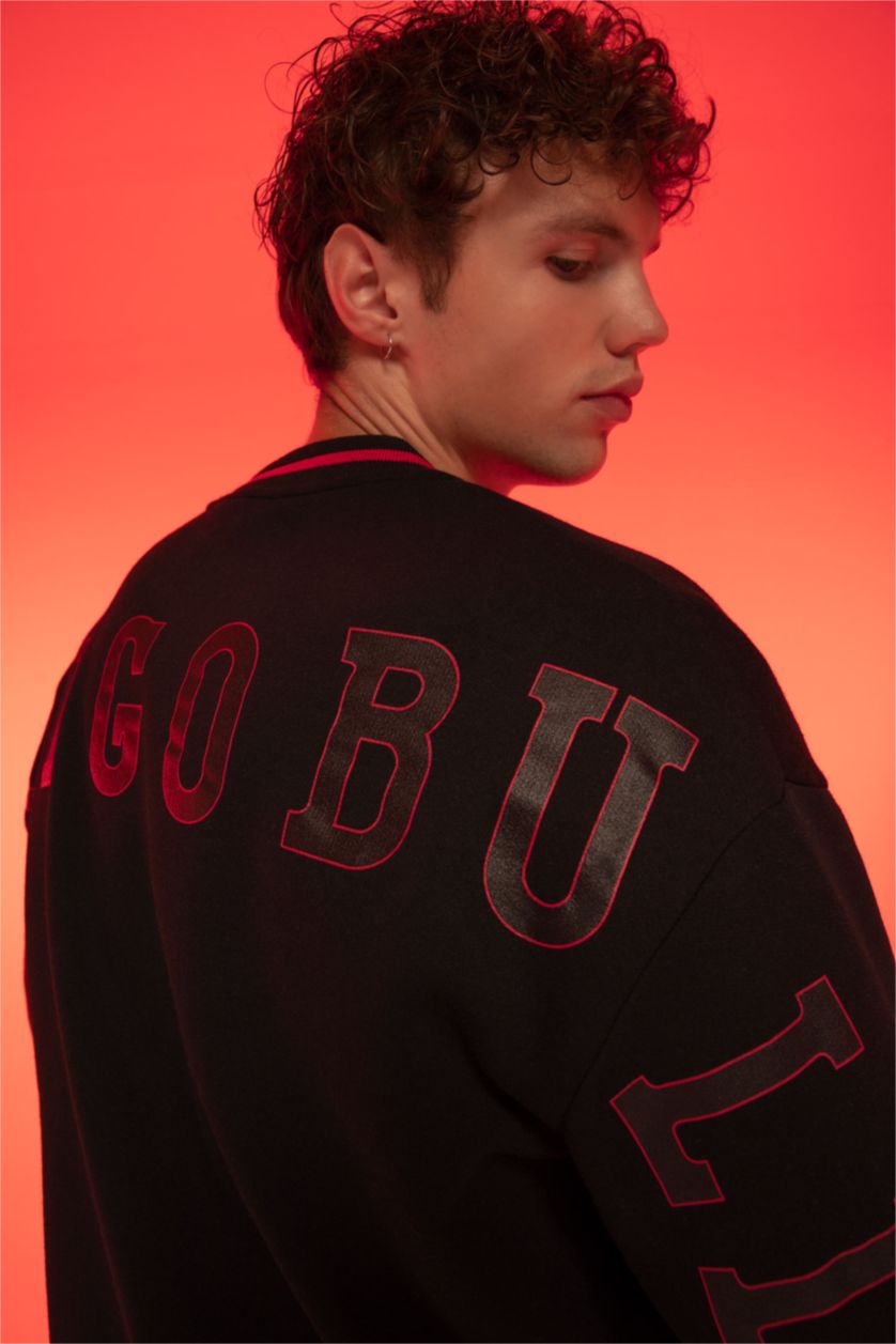 Erkek Siyah Oversıze Kalın Sweatshirt Kumaşı