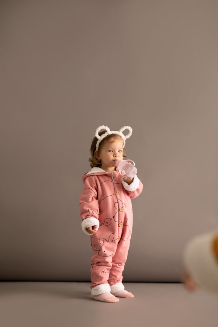 BABY GIRL Rose Baby Girl Hooded Plush Jumpsuit
