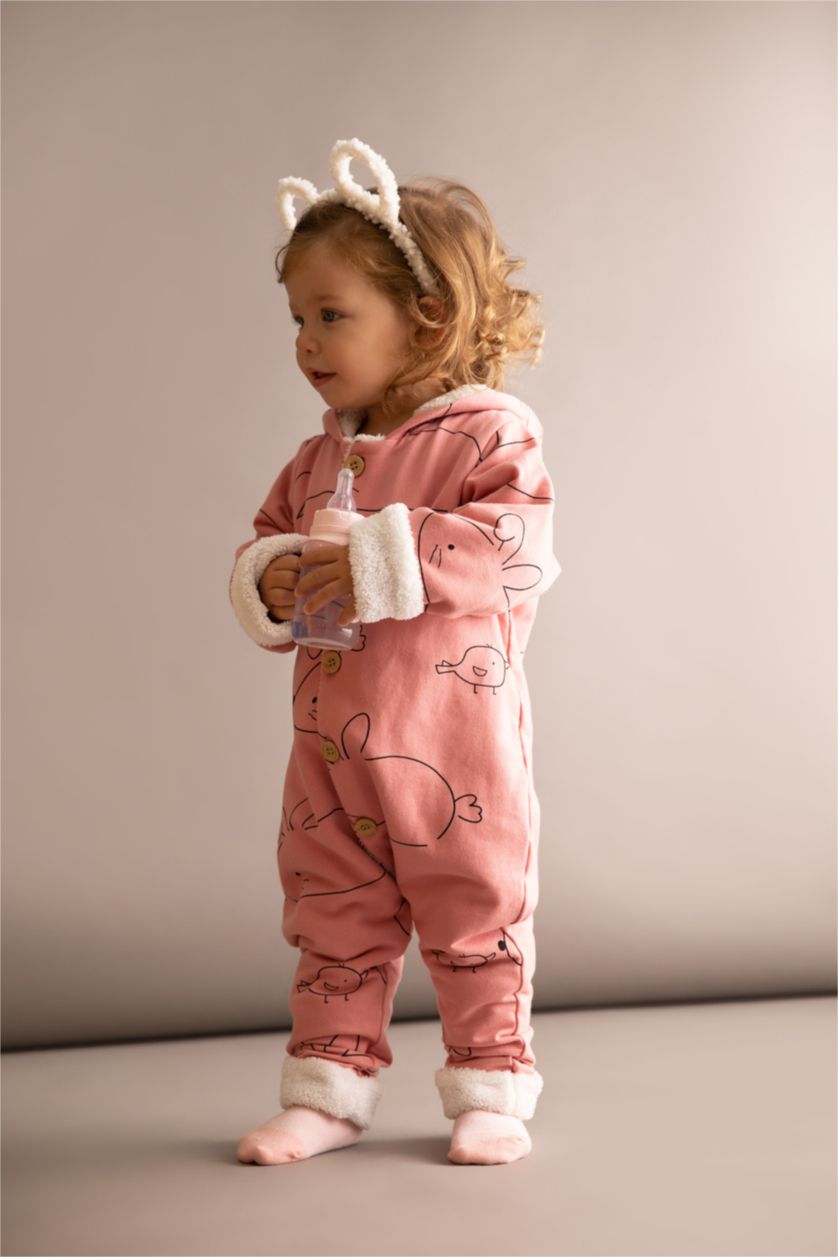 BABY GIRL Rose Baby Girl Hooded Plush Jumpsuit