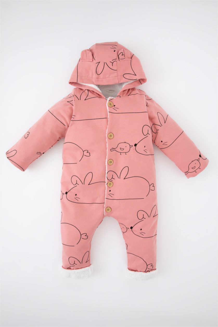 BABY GIRL Rose Baby Girl Hooded Plush Jumpsuit