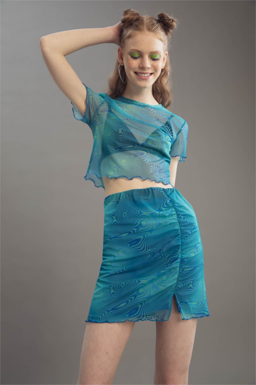 WOMAN Light Green Cooolol Standard Fit Tulle Detailed Mini Skirt