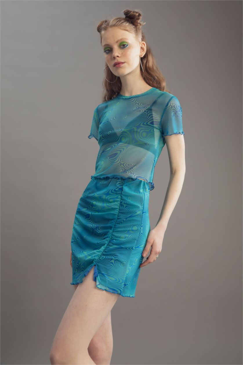 WOMAN Light Green Cooolol Standard Fit Tulle Detailed Mini Skirt