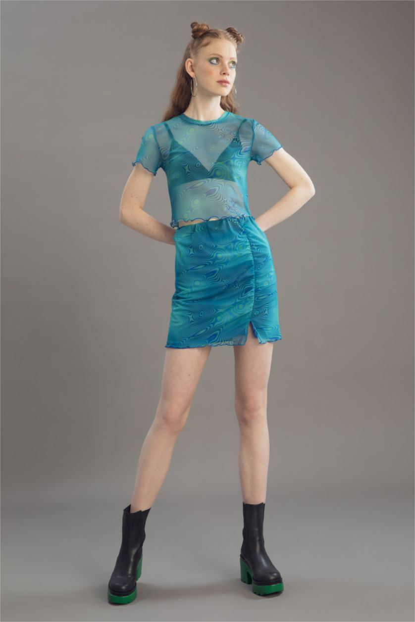 WOMAN Light Green Cooolol Standard Fit Tulle Detailed Mini Skirt