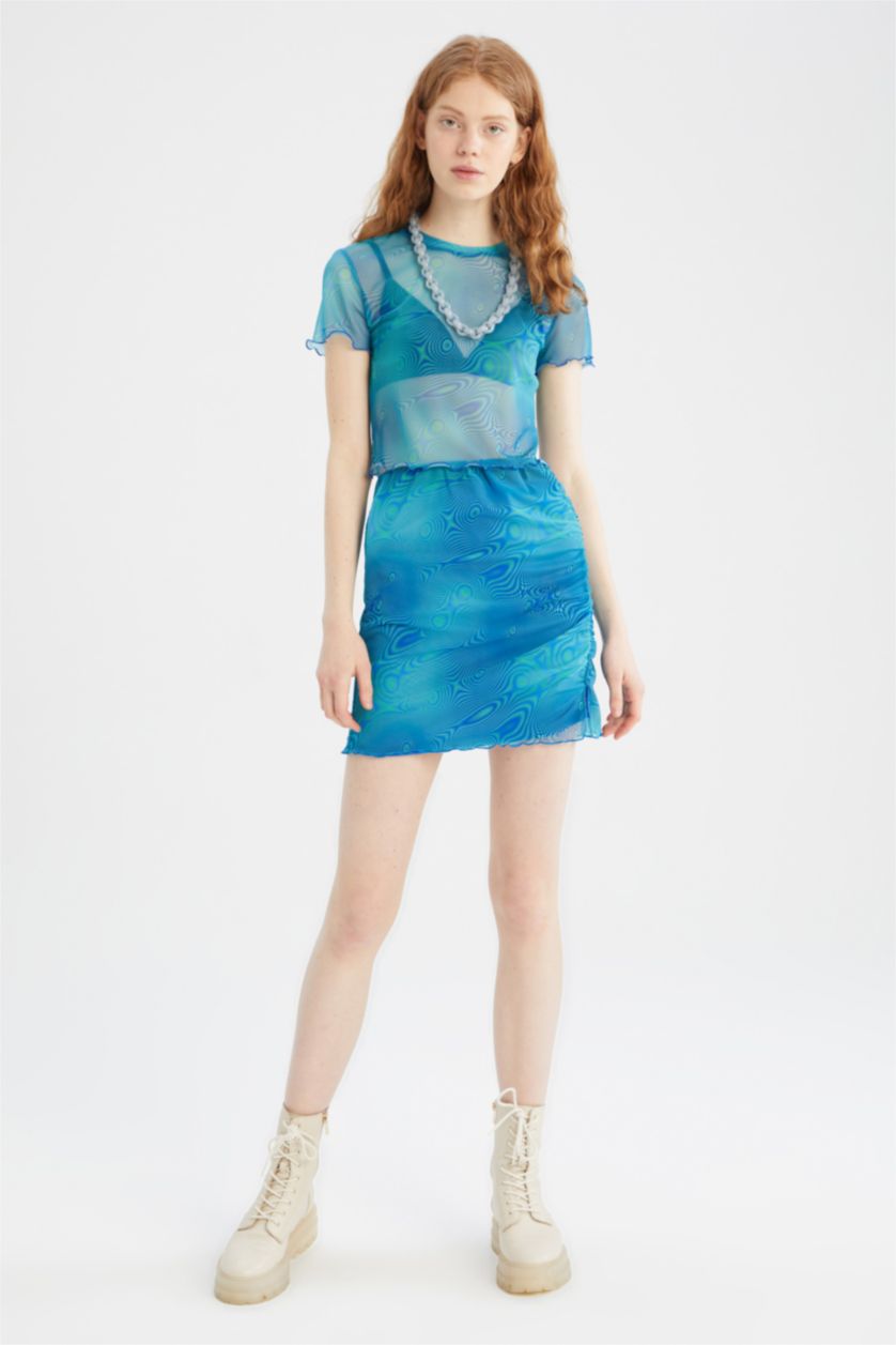 WOMAN Light Green Cooolol Standard Fit Tulle Detailed Mini Skirt