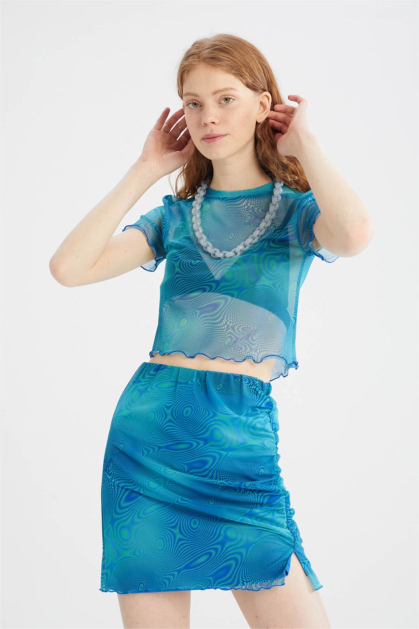 WOMAN Light Green Cooolol Standard Fit Tulle Detailed Mini Skirt